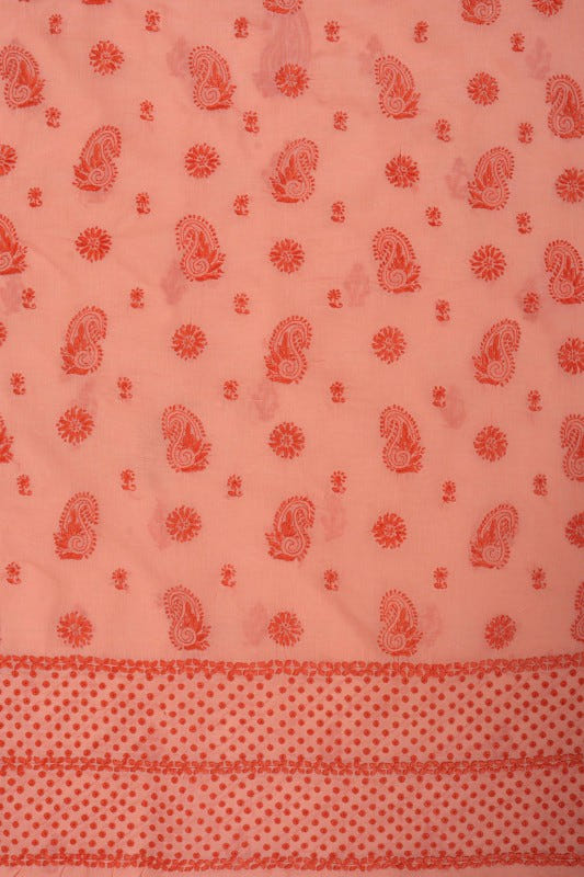 Ada Hand Embroidered Peach Cotton Lucknowi Chikankari Unstitched Suit Piece 01A179344