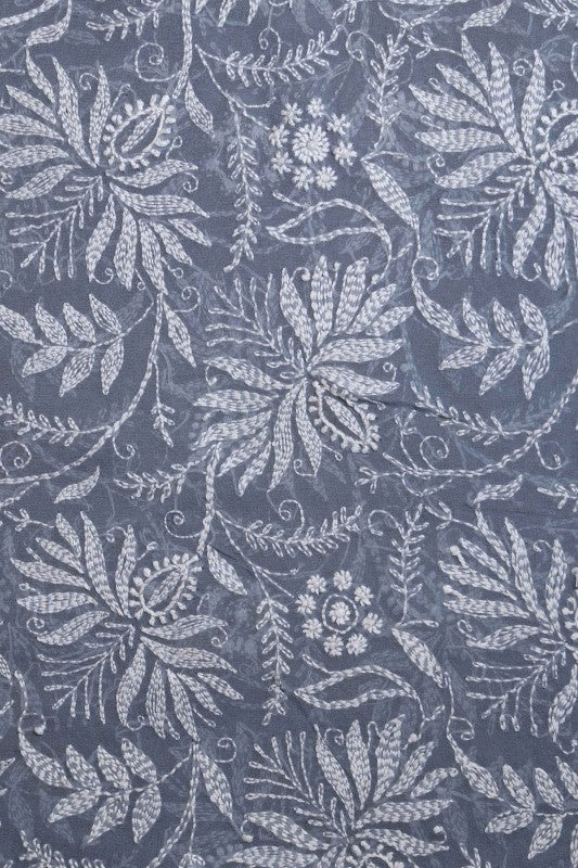 Ada Hand Embroidered Peak Grey Pure Georgette Lucknowi Chikan Dupatta A342824