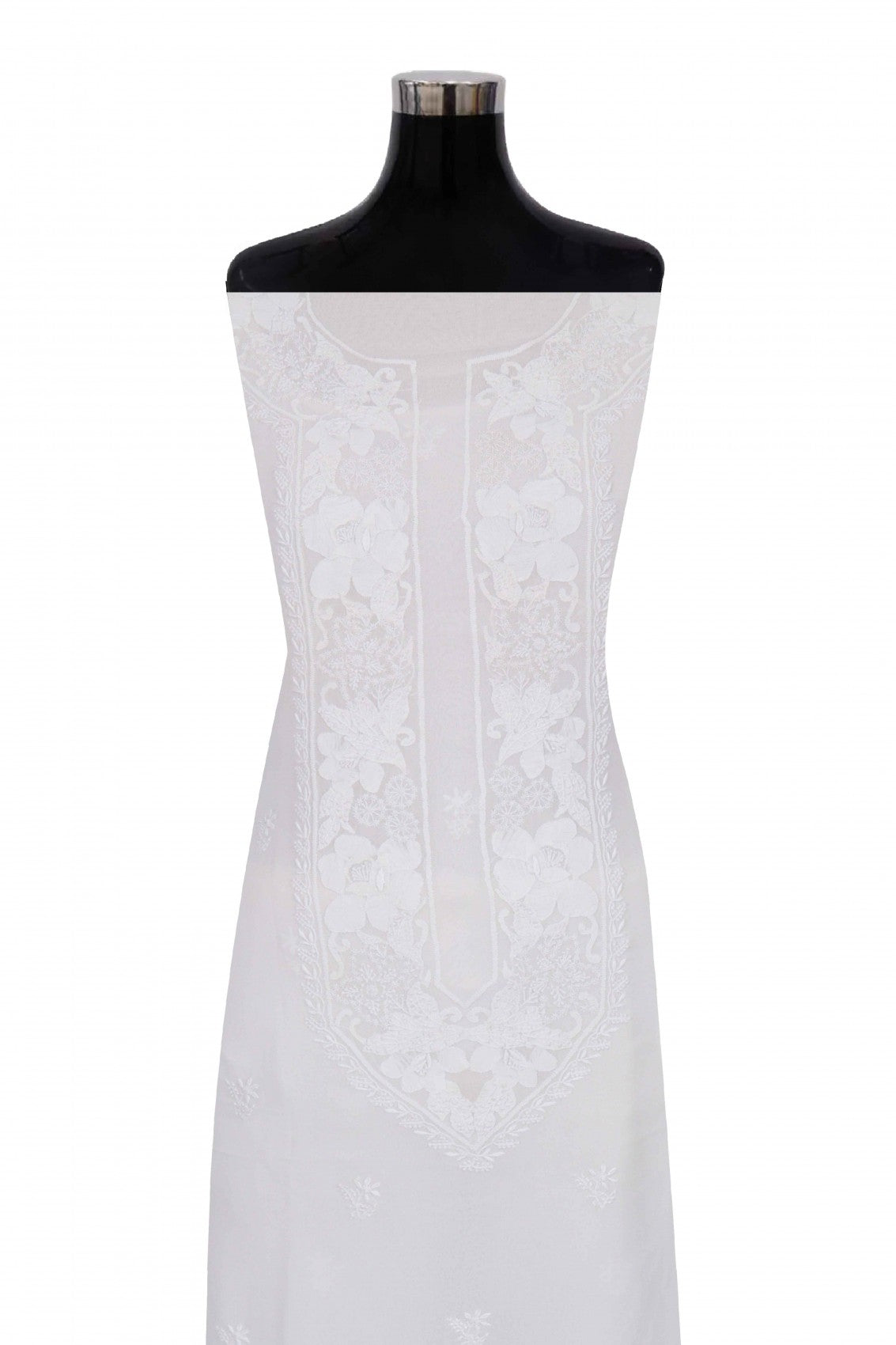 Ada Hand Embroidered White Pure Georgette Lucknowi Chikankari Unstitched Kurta Piece A114900