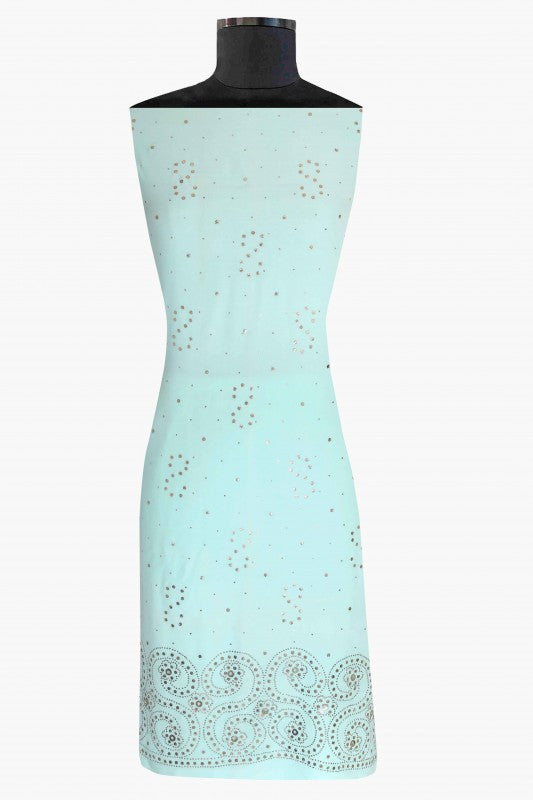 Ada Hand Embroidered Sea Green Crepe Lucknowi Chikan Unstitched Suit Piece With Muqaish Work-A134006