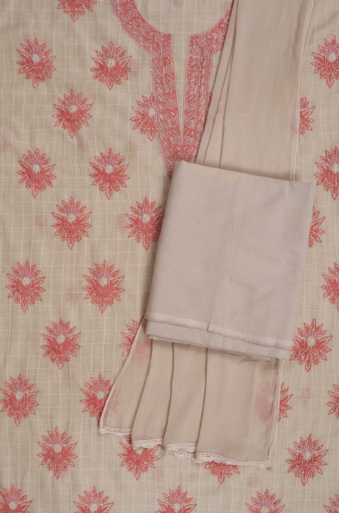 Ada Hand Embroidered Fawn Chanderi Lucknowi Chikankari Unstitched Suit Piece 01A86275