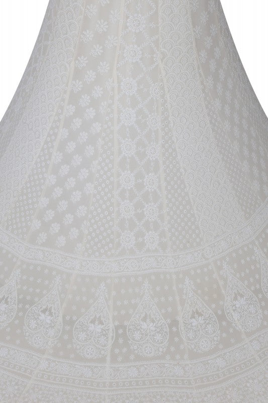 Ada Hand Embroidered White Pure Georgette Lucknowi Chikankari Lehenga Set A623411