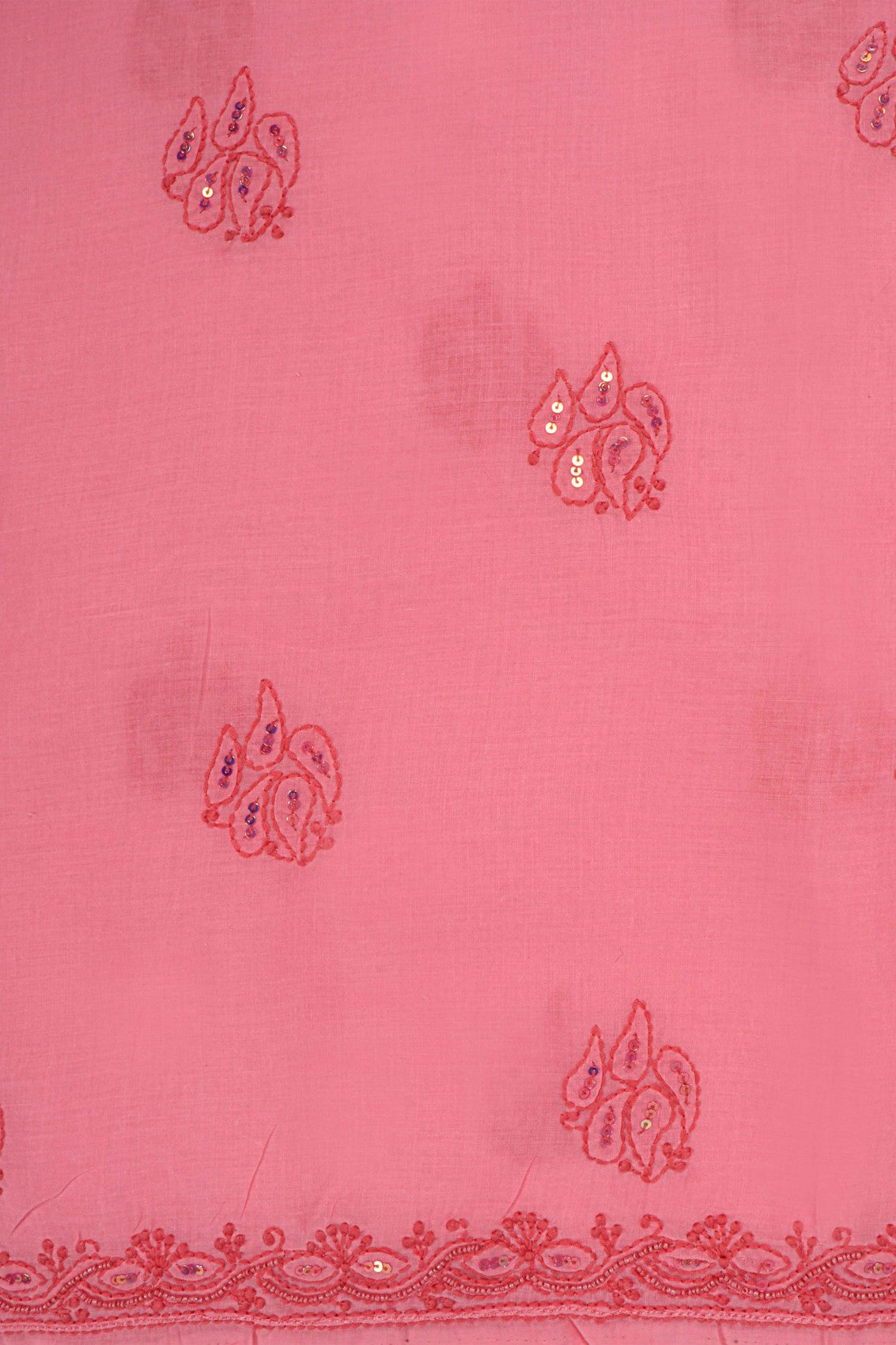 Ada Hand Embroidered Peach Cotton Lucknowi Chikankari Unstitched Suit Piece With Pearl Work 01A209952