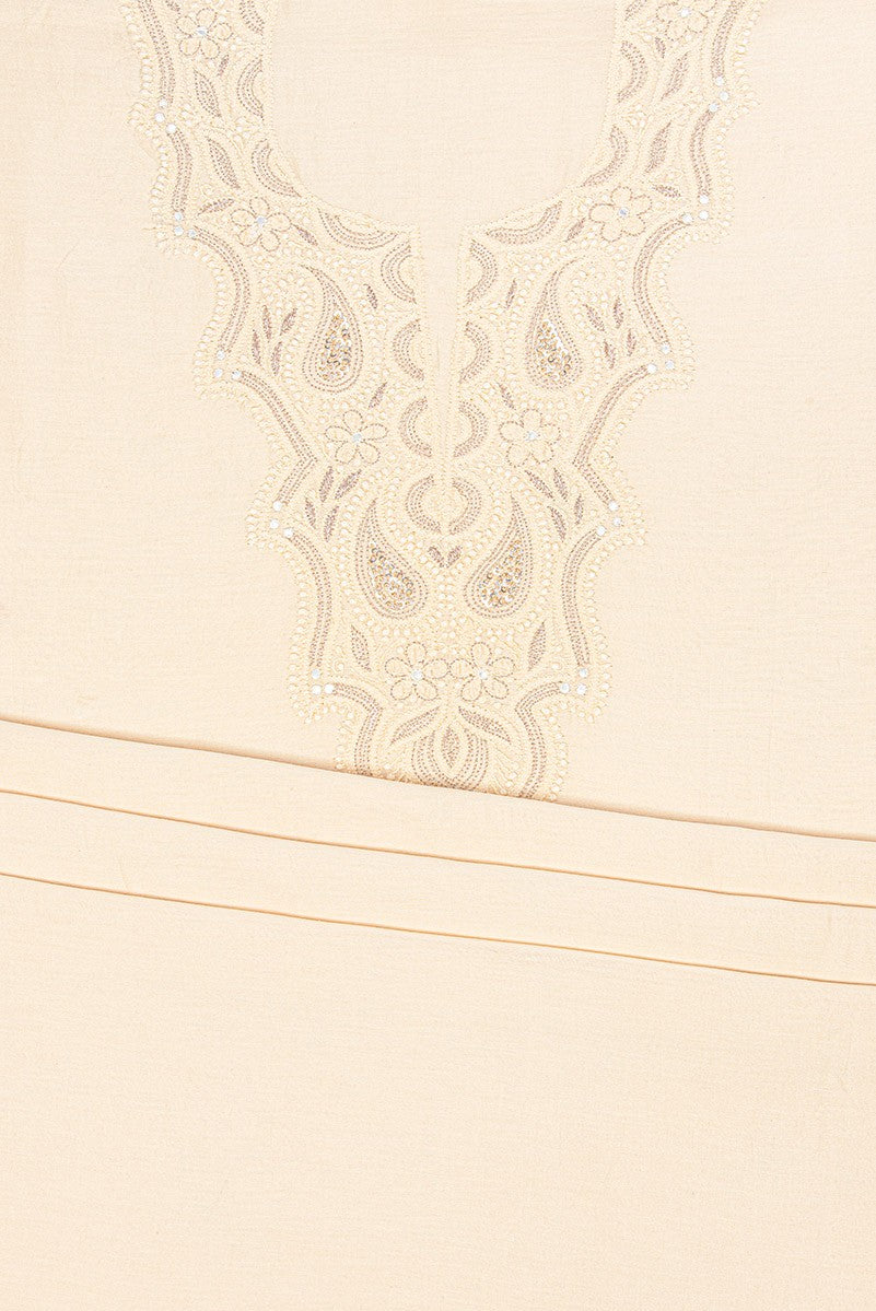 Ada Hand Embroidered Cream Chanderi Chikan Unstitched Kurta Piece With Sequinned Work- A485133