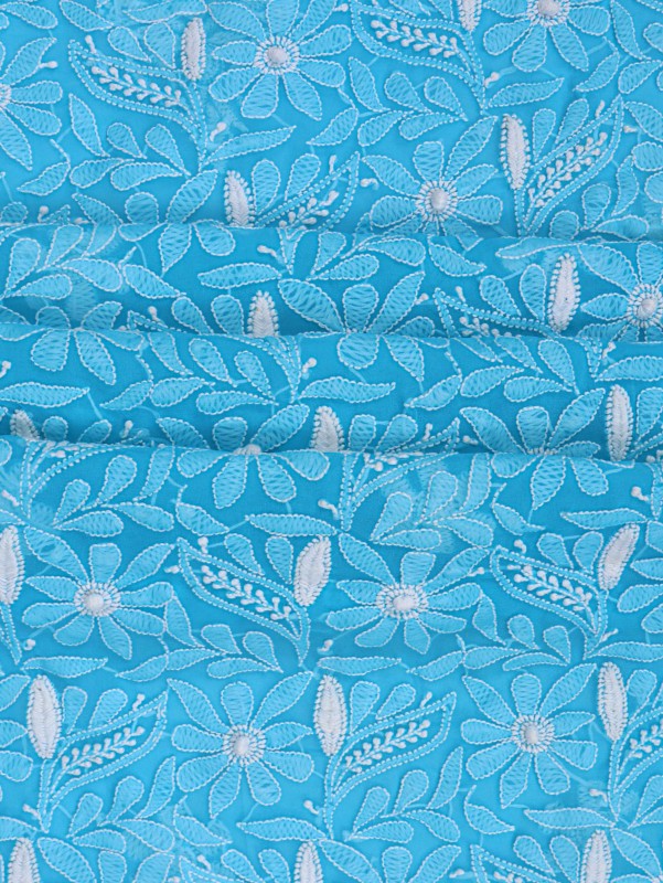 Ada Hand Embroidered Blue Georgette Lucknowi Chikankari Unstitched Suit Piece 01A209149