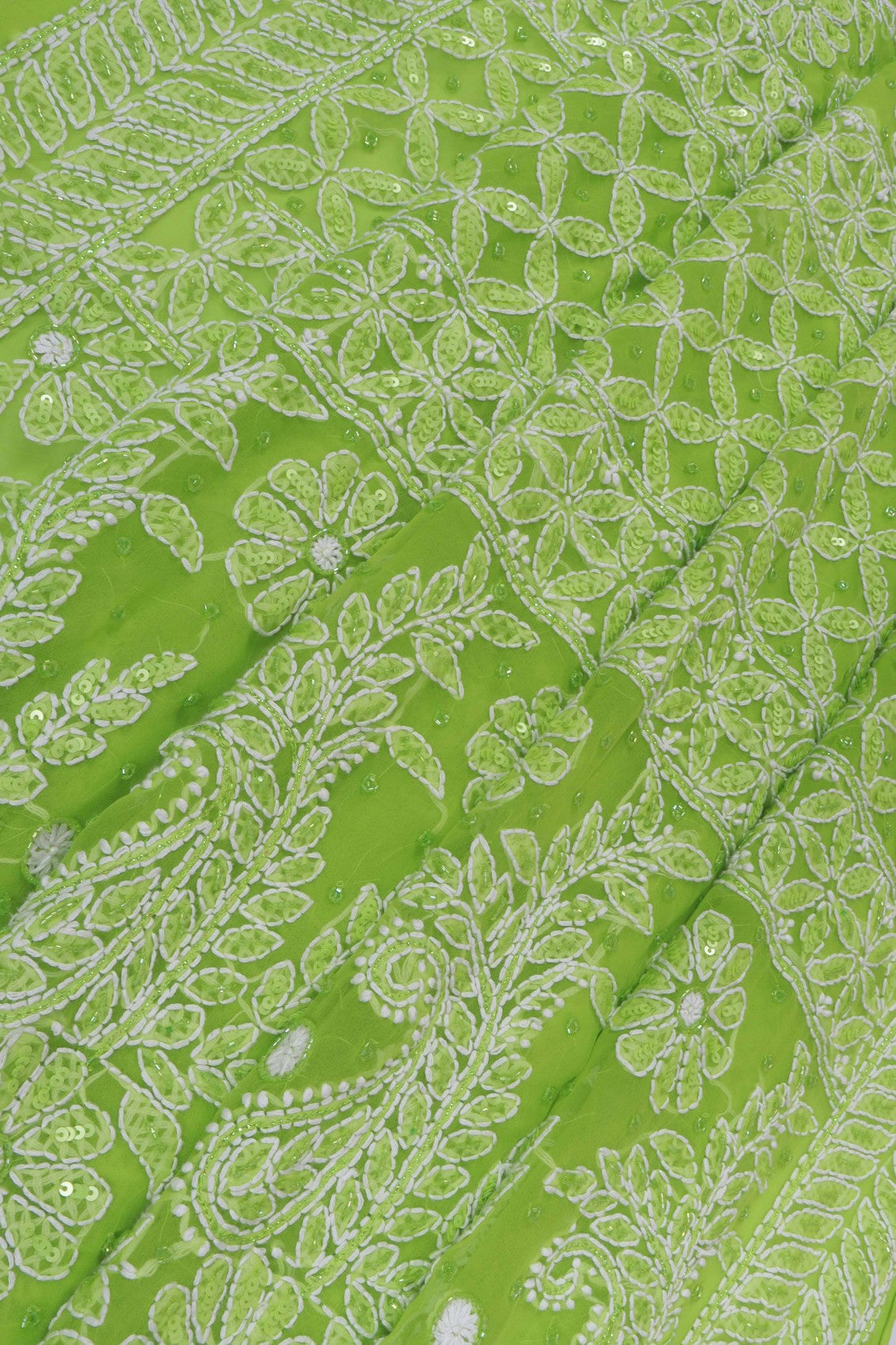 Ada Hand Embroidered Sheen Green Georgette Lucknowi Chikankari Saree/Blouse With Sequinned Work 01A204595