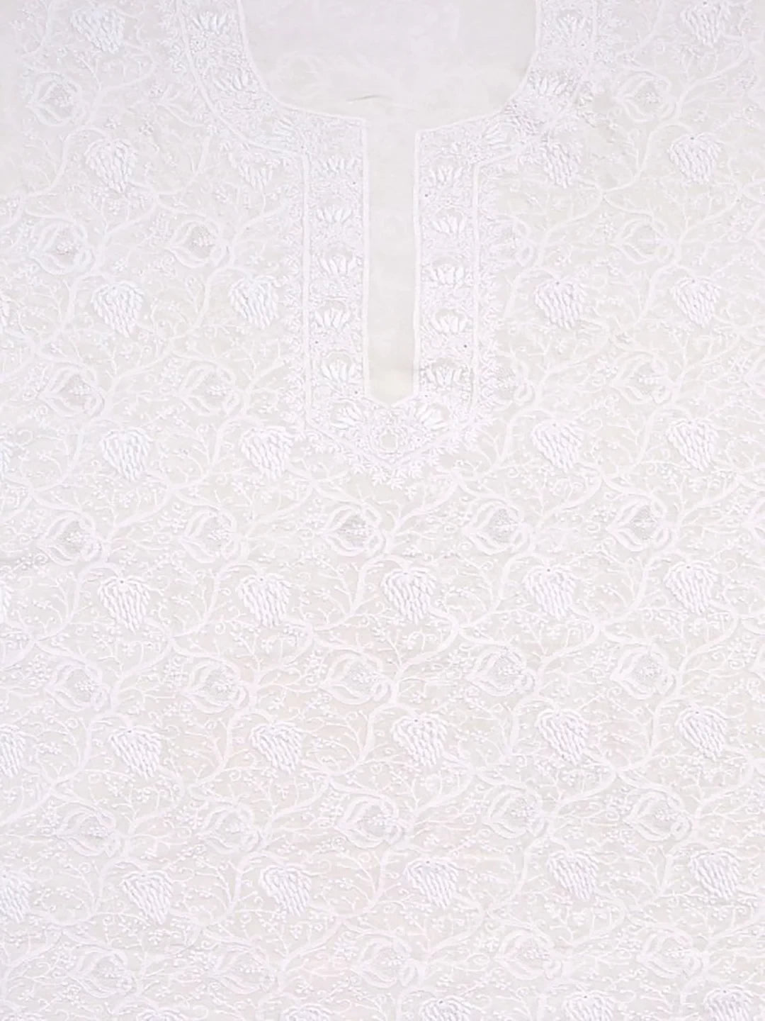 Ada Hand Embroidered Cream Pure Georgette Lucknowi Chikankari Unstitched Kurta Piece A21476