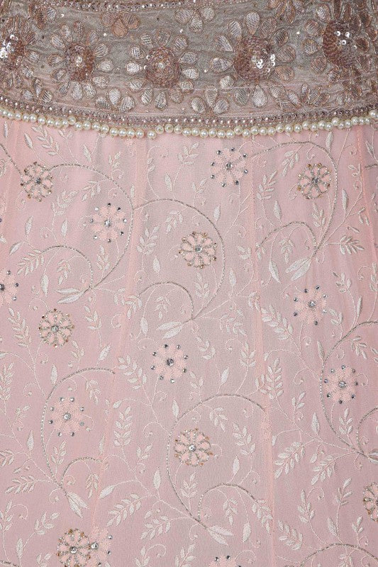 Ada Hand Embroidered Cameo Pink/Cream Pure Georgette Lucknowi Chikankari Lehenga Set With Gota patti Work– A574997