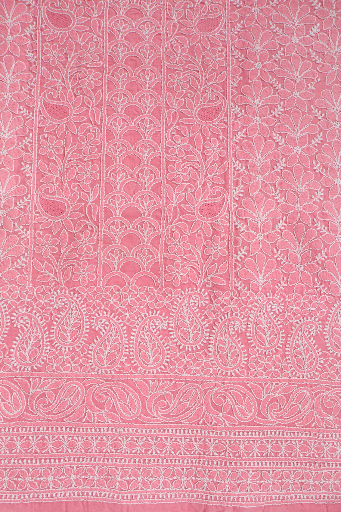 Ada Hand Embroidered Salmon Pink Cotton Lucknowi Chikankari Unstitched Suit Piece 01A279321