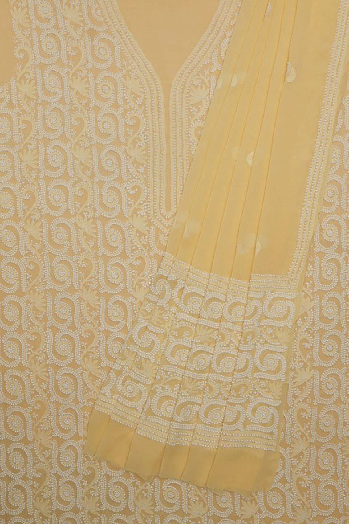 Ada Hand Embroidered Vanilla Yellow Pure Georgette Lucknowi Chikankari Unstitched Kurta Dupatta Set A49697