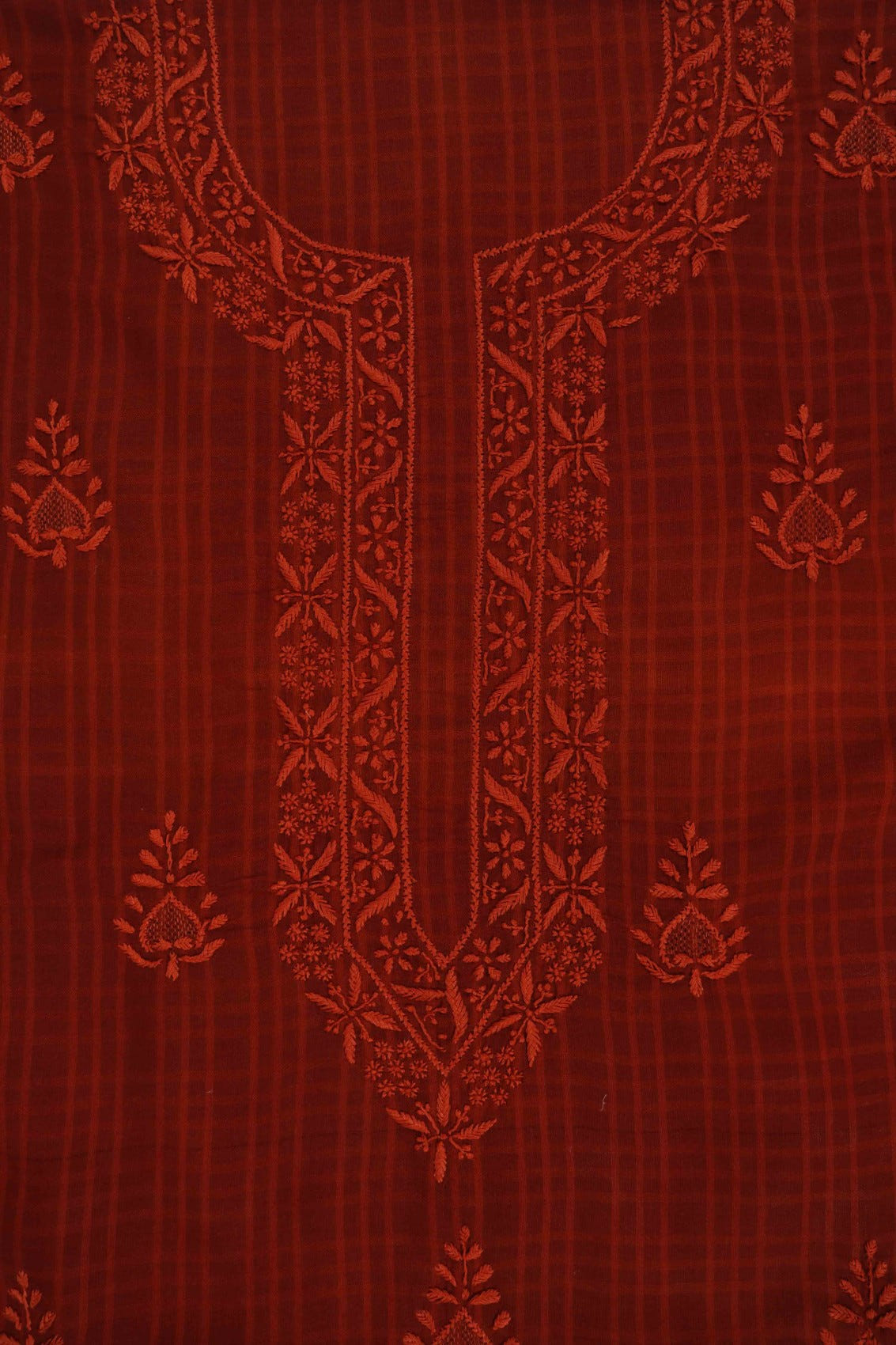 Ada Hand Embroidered Amber Rust Cotton Lucknowi Chikan Unstitched Suit Piece A93234