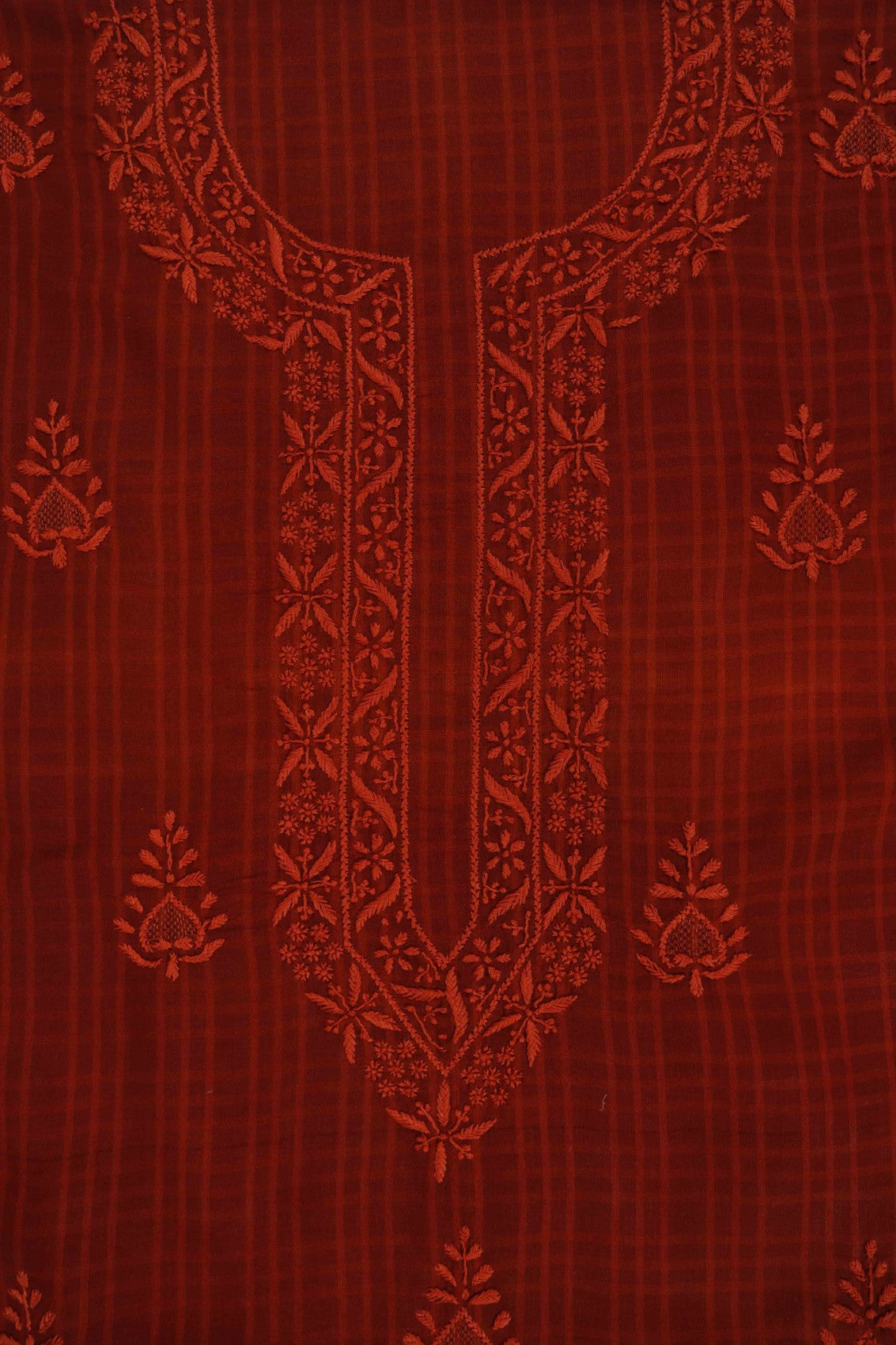 Ada Hand Embroidered Amber Rust Cotton Lucknowi Chikan Unstitched Suit Piece A93234