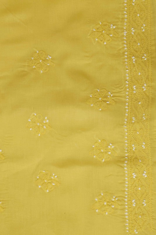 Ada Hand Embroidered Yellow Cotton Lucknowi Chikan Unstitched Suit Piece–A100246