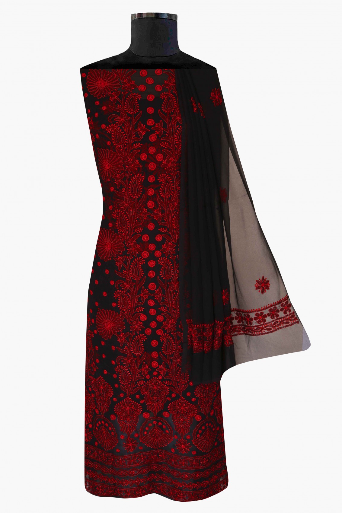 Ada Hand Embroidered Black Georgette Lucknowi Chikankari Unstitched Suit Piece A211174
