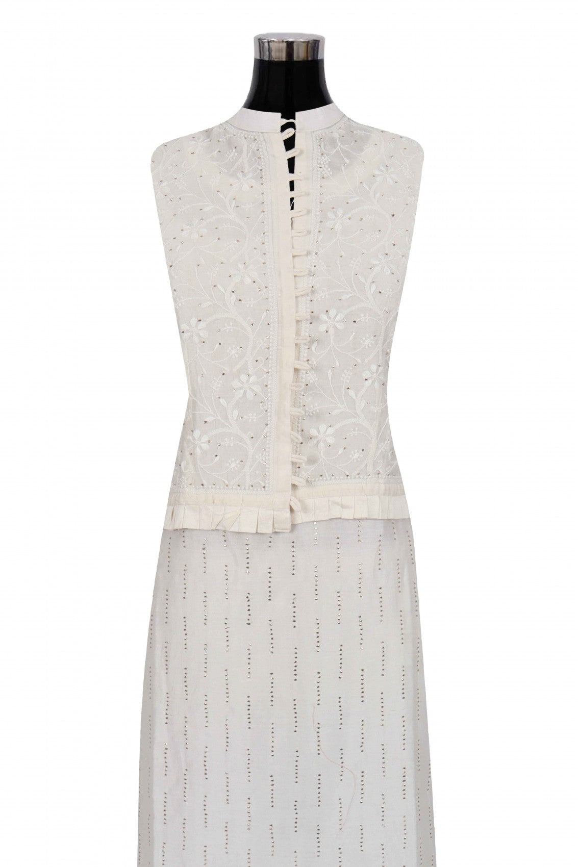 Ada Hand Embroidered Cream Chanderi Lucknowi Chikankari Kurta/Jacket With Muqaish Work A597292