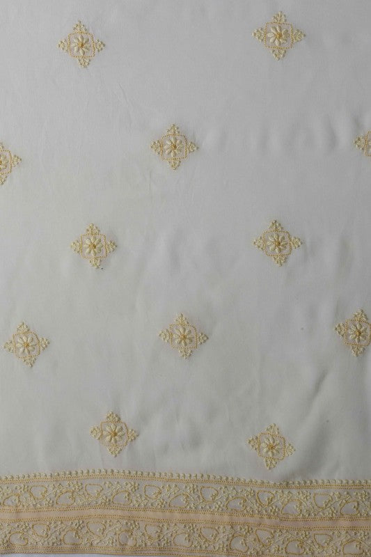 Ada Hand Embroidered Cream Georgette Lucknowi Chikan Unstitched Kurta Dupatta Set A191281
