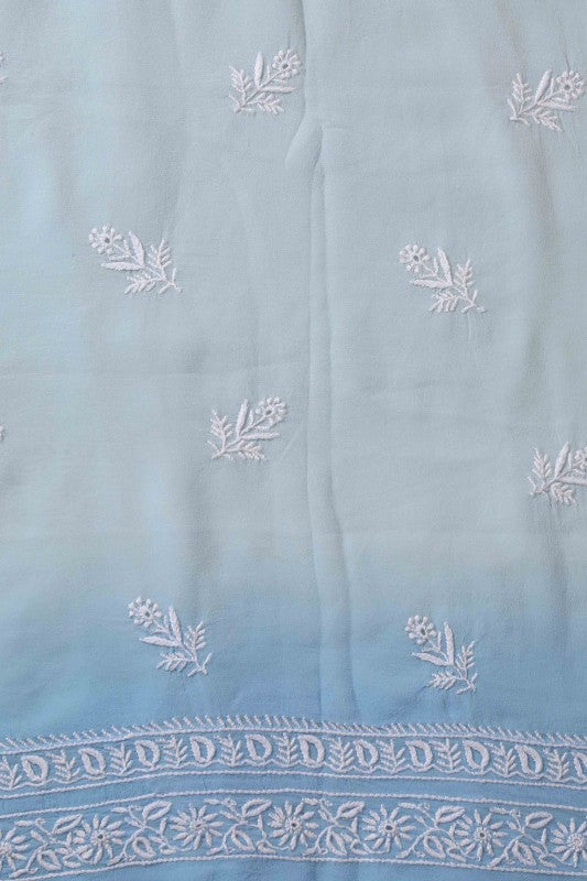 Ada Hand Embroidered Sky Blue Shaded Pure Georgette Lucknowi Chikan Unstitched Suit Piece-A576800