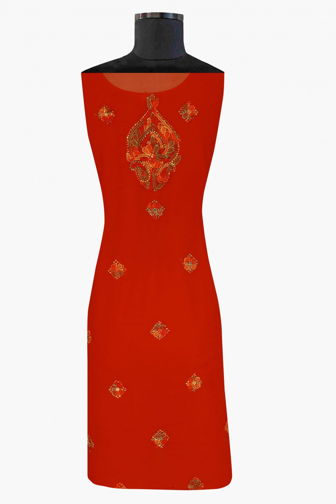 Ada Hand Embroidered Red Georgette Lucknowi Chikankari Unstitched Suit Piece A211171