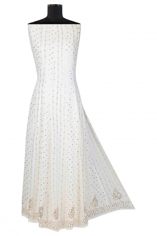 Ada Hand Embroidered White Pure Georgette Semi Stitched Anarkali Kurta Dupatta Set with Muqaish Work A602581