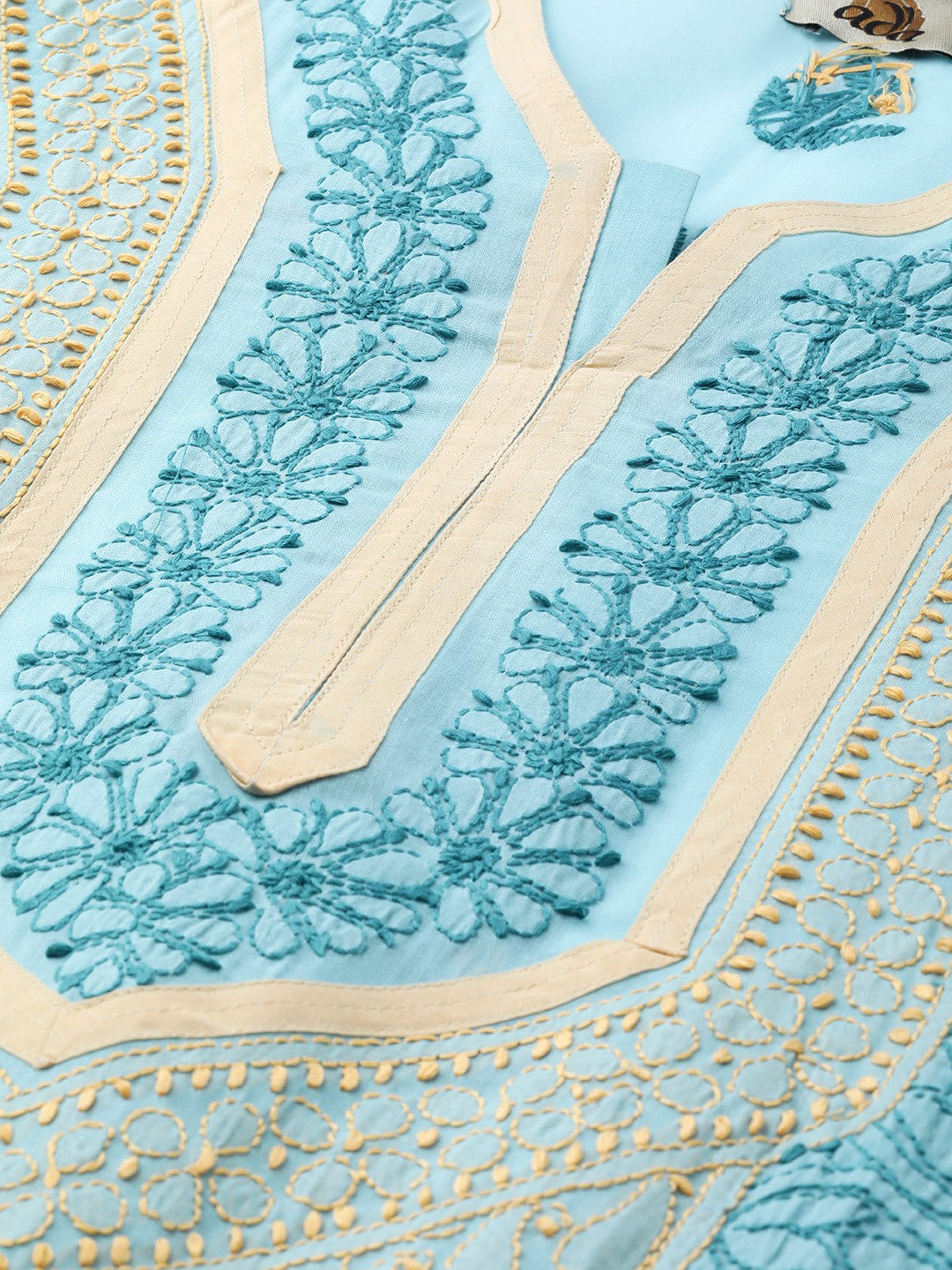 Ada Hand Embroidered Blue Cotton Lucknow Chikan Straight Kurta- A285166