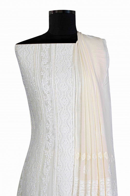 Ada Hand Embroidered Ivory Pure Georgette Semi-stitched Anarkali Kurta Dupatta-A607879