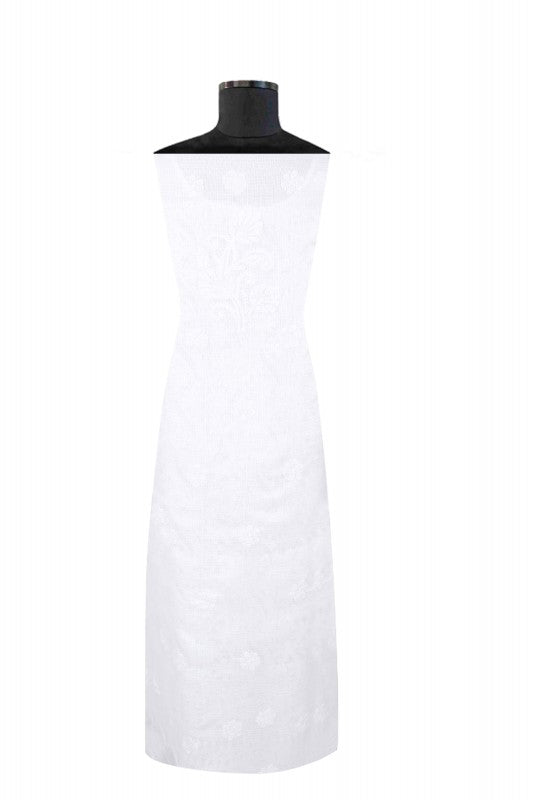 Ada Hand Embroidered White Kota Lucknowi Chikan Unstitched Kurta Piece A623134