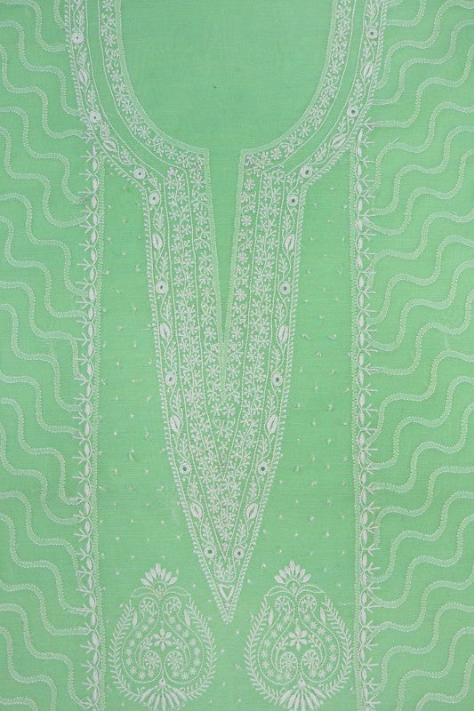 Ada Hand Embroidered Green Chanderi Lucknowi Chikan Unstitched Suit Piece A594933