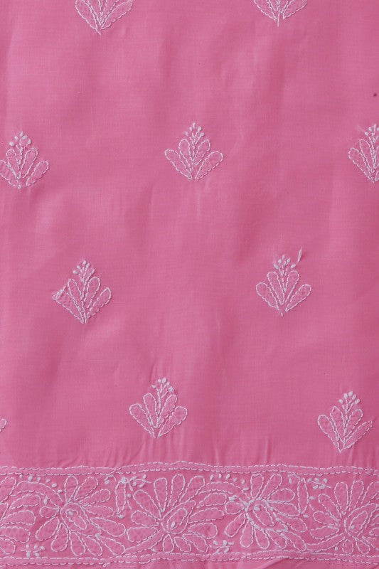 Ada Hand Embroidered Pink Cotton Lucknowi Chikan Unstitched Suit Piece–A607708
