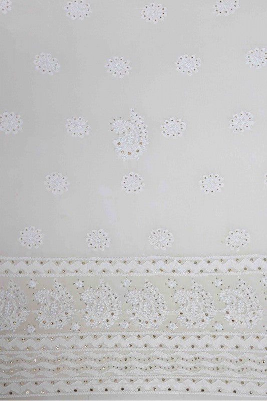 Ada Hand Embroidered Off White Pure Georgette Lucknowi Chikankari Lehenga Set With Muqaish Work A578276