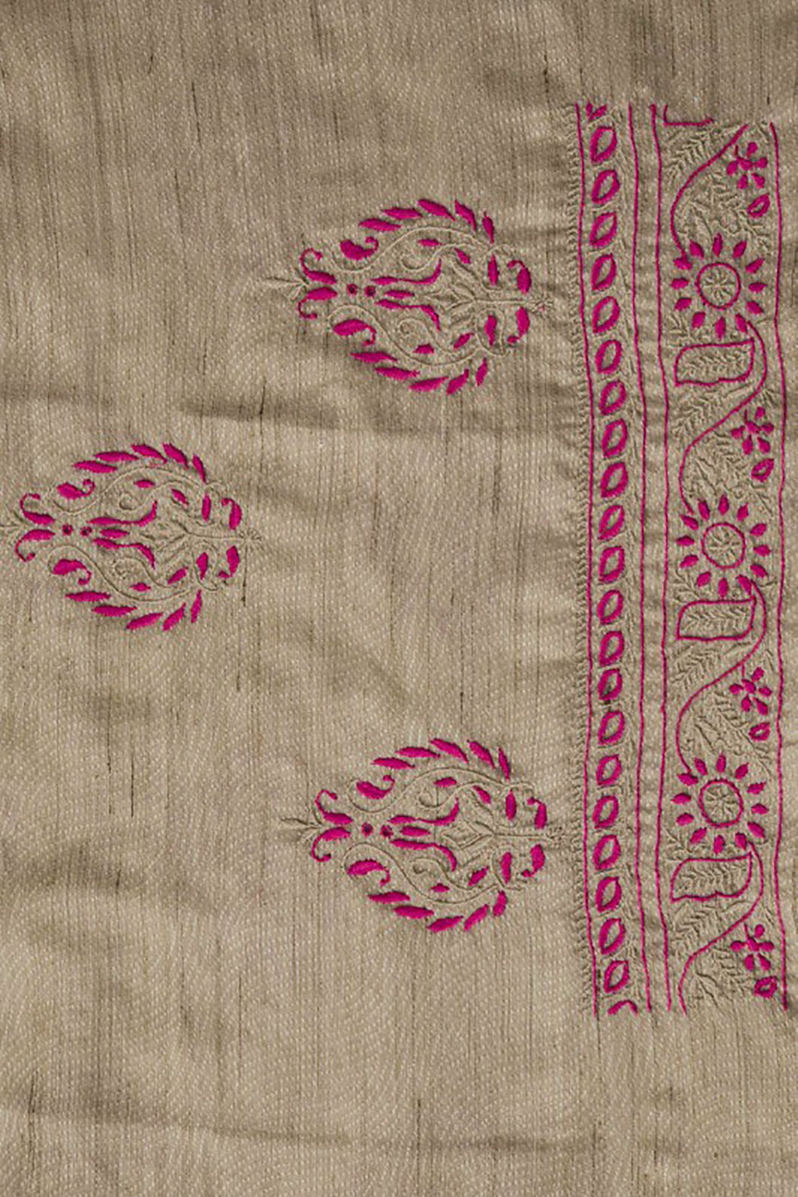 Ada Hand Embroidered Fawn Chanderi Lucknowi Chikankari Unstitched Kurta Dupatta Set A123224