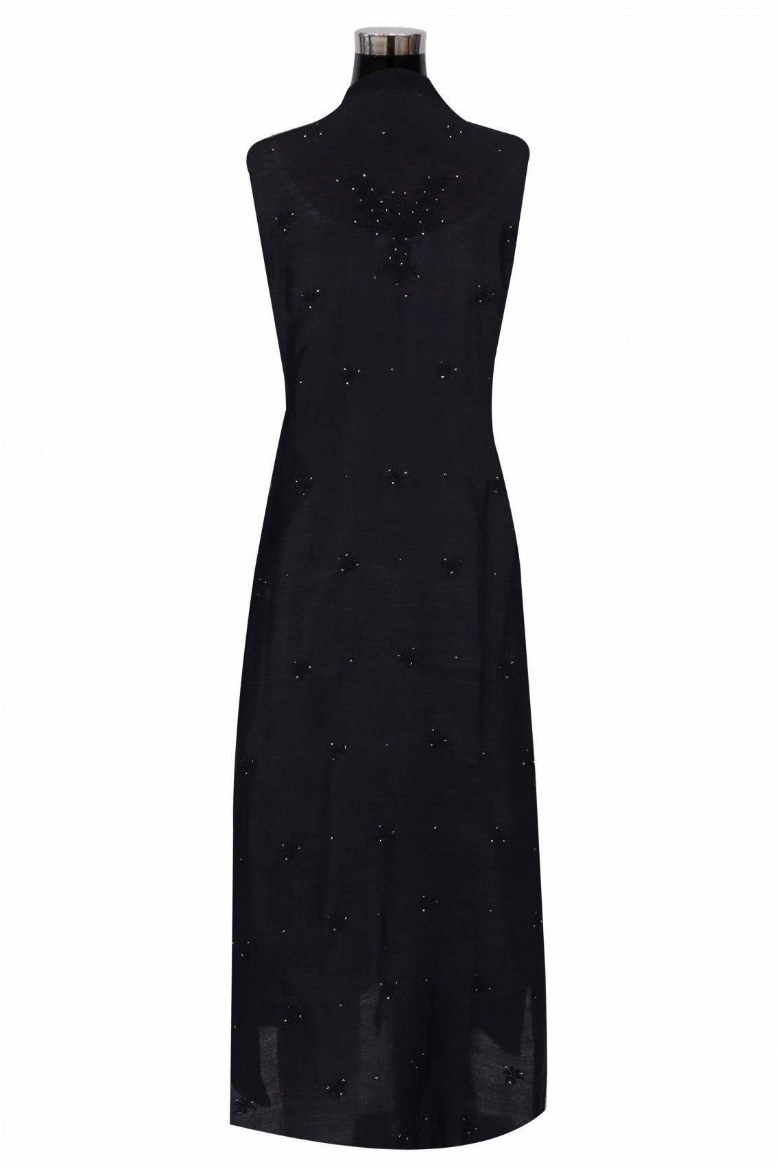 Ada Hand Embroidered Black Chanderi Lucknowi Chikankari Semi-Stitched Anarkali Kurta Piece With Muqaish Work A595347