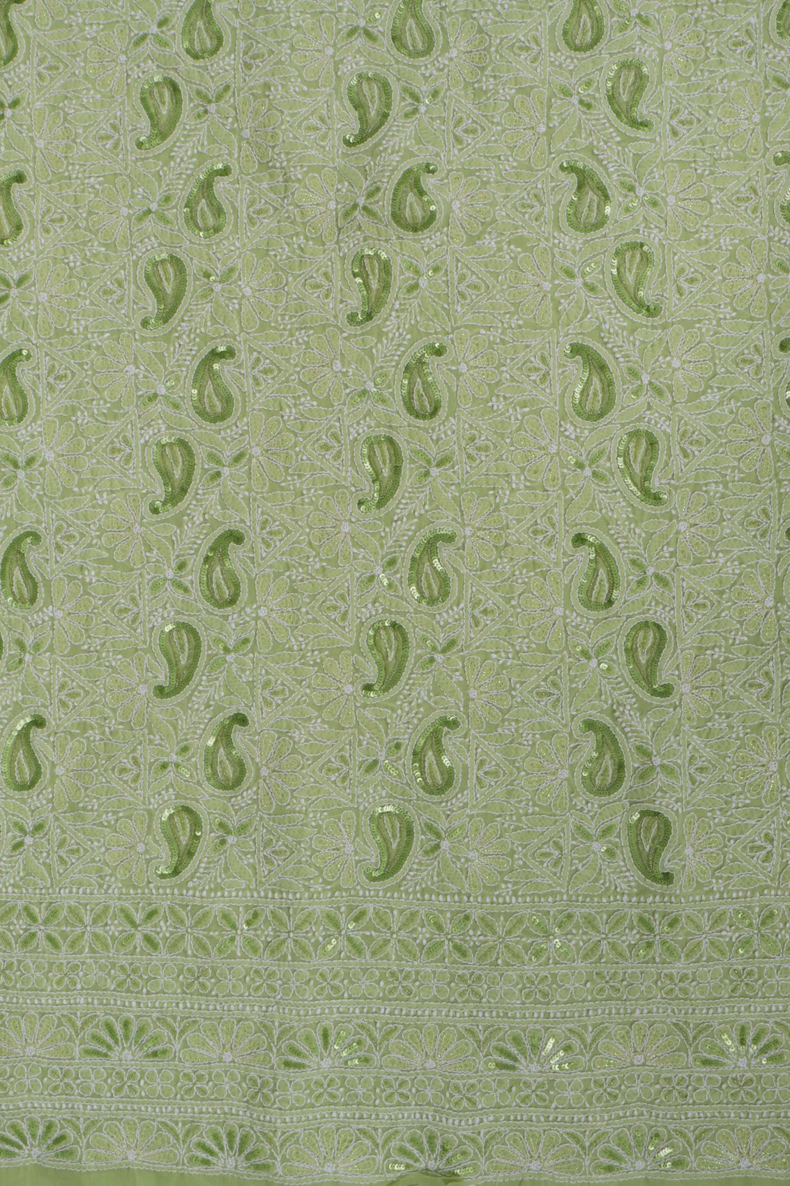 Ada Hand Embroidered Apple Green Cotton Lucknowi Chikankari Unstitched Suit Piece With Pearl Work 01A270933