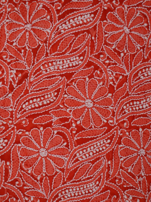 Ada Hand Embroidered Orange Georgette Lucknowi Chikankari Unstitched Suit Piece 01A114534