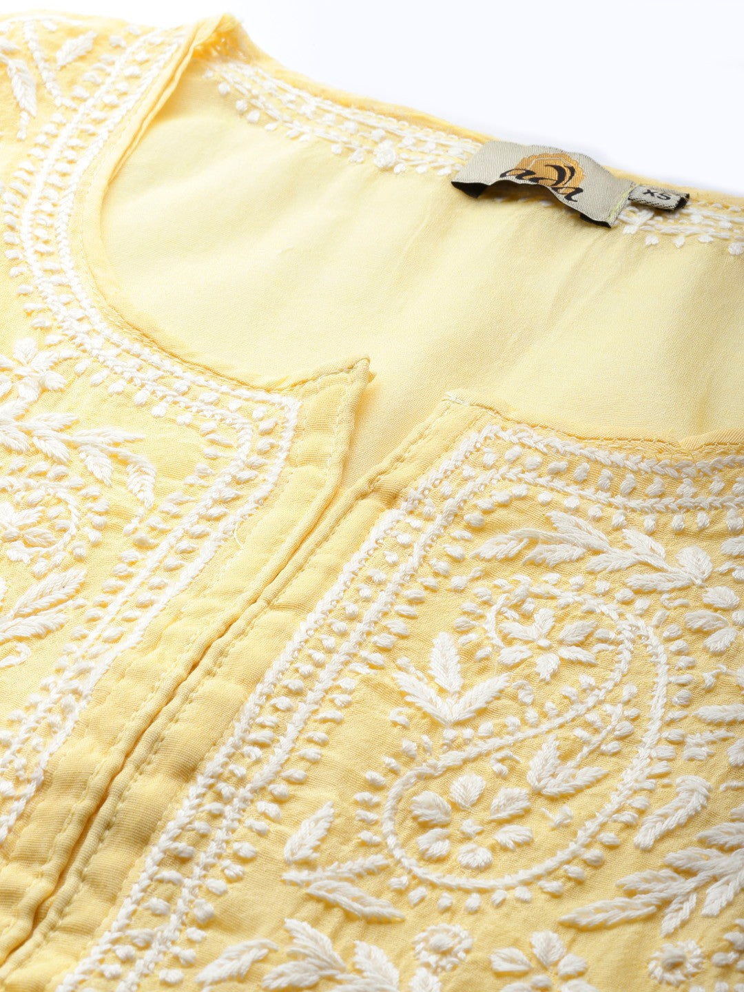 Ada Hand Embroidered Yellow Chanderi Lucknow Chikankari Kurta- A100597