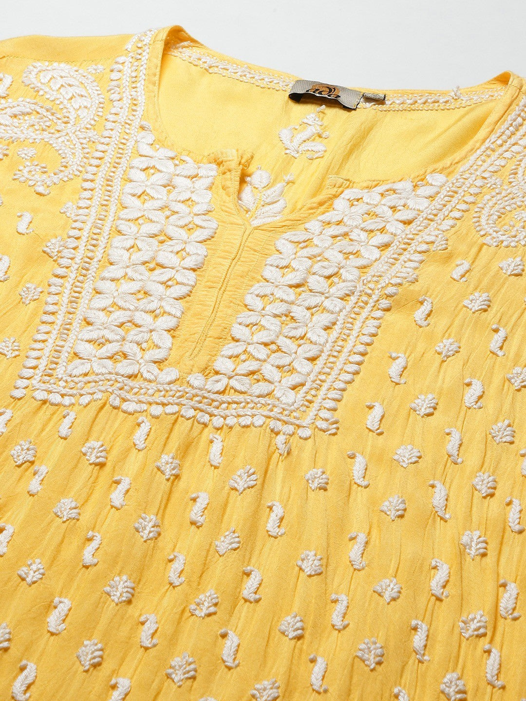 Ada Hand Embroidered Yellow Muslin Lucknowi Chikankari Kurta A411295