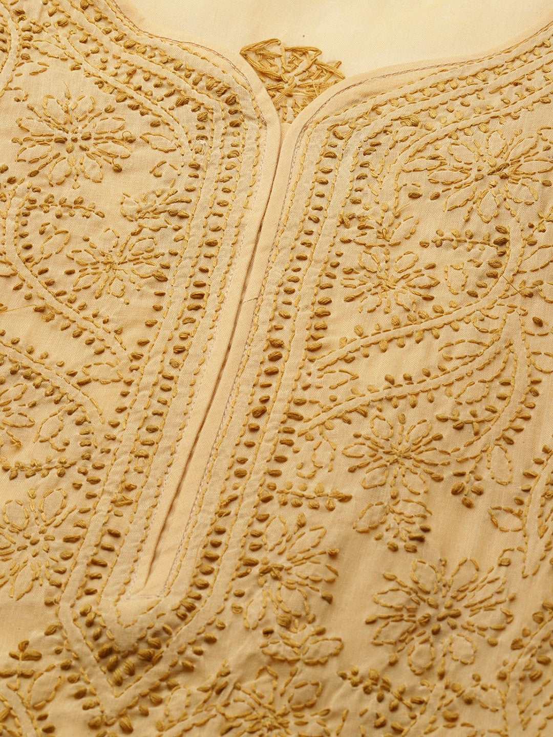 Ada Hand Embroidered Fawn Cotton Lucknowi Chikankari Straight Kurta Set A811189