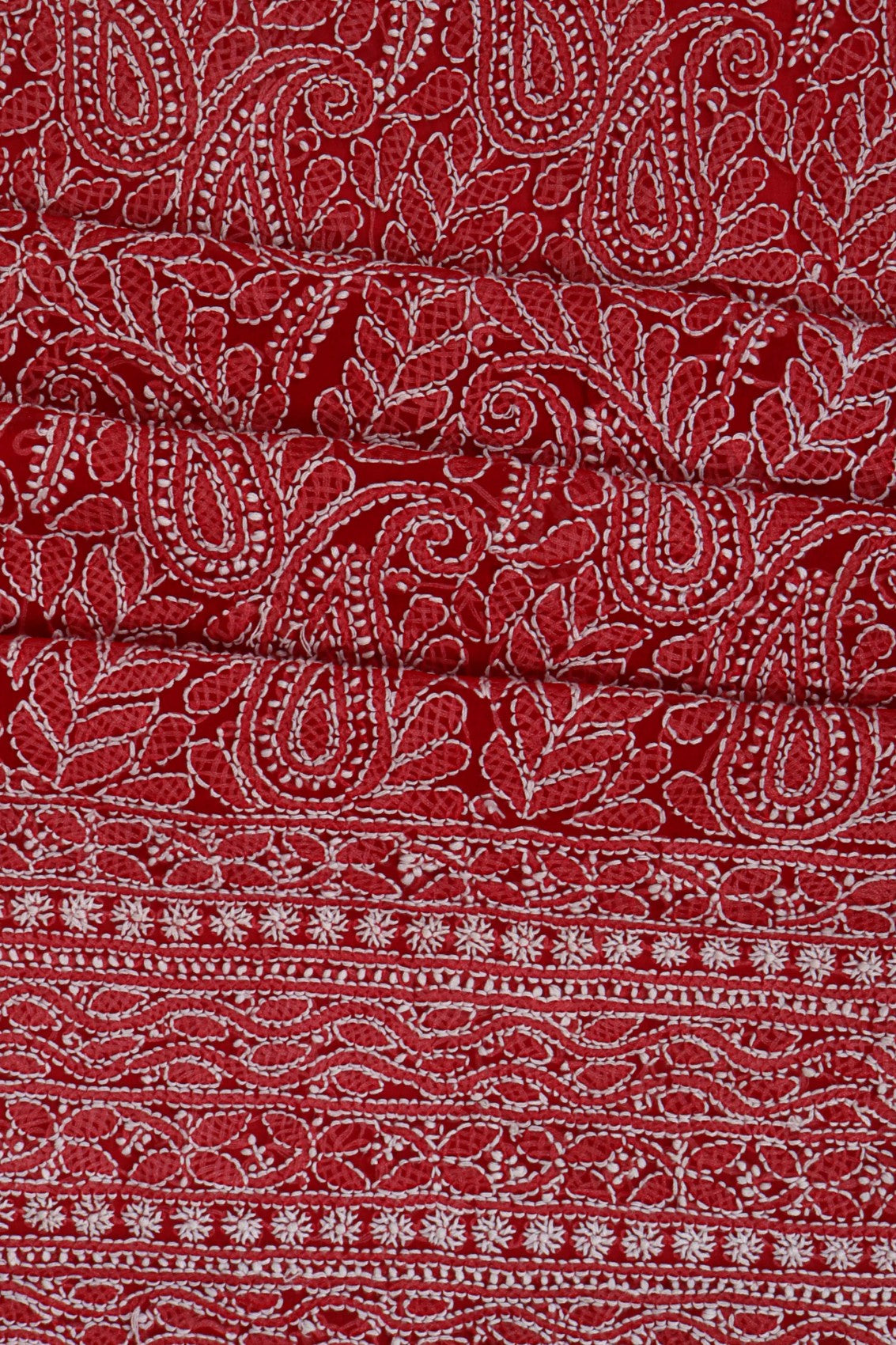 Ada Hand Embroidered Red Georgette Lucknowi Chikan Unstitched Suit Piece A507450