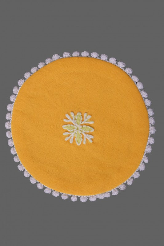 Ada Hand Embroidered Yellow Georgette Lucknowi Chikankari Table Coaster A622204