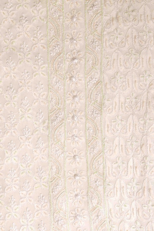 Ada Hand Embroidered White Pure Georgette Lucknowi Chikan Unstitched Kurta Dupatta Set With Pearl Work-A621919