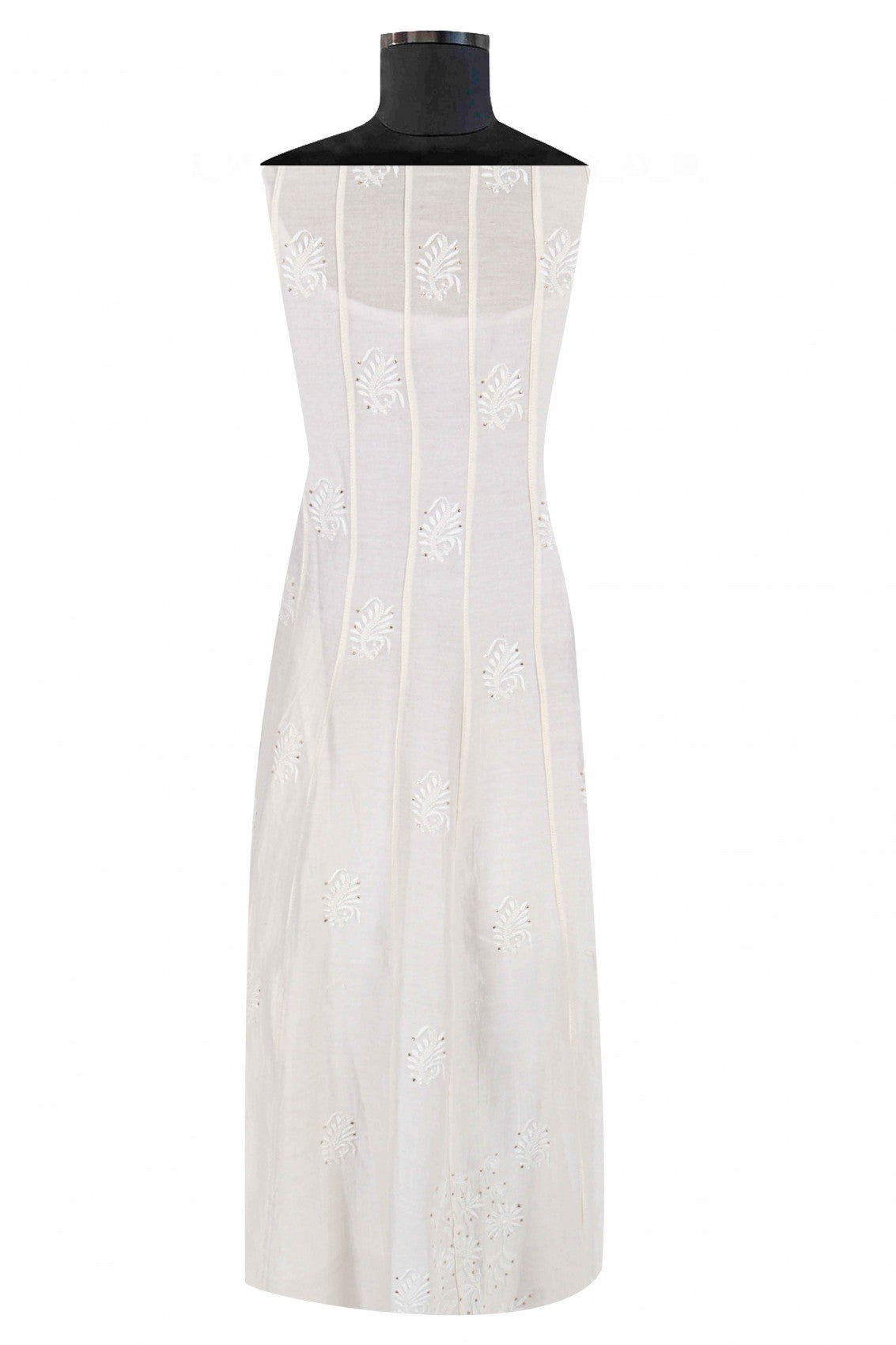 Ada Hand Embroidered Cream Chanderi Lucknowi Chikankari Semi-stitched Anarkali Kurta Piece With Muqaish Work A601074