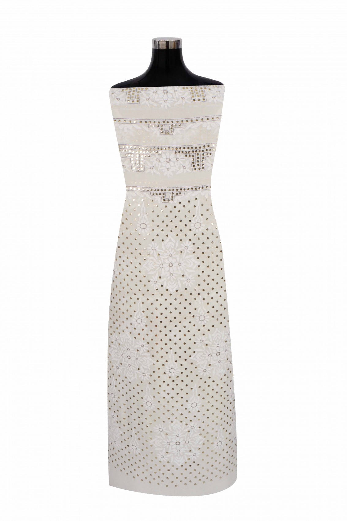 Ada Hand Embroidered Off White Pure Georgette Lucknowi Chikankari Unstitched Kurta Dupatta Set With Muqaish Work A414394