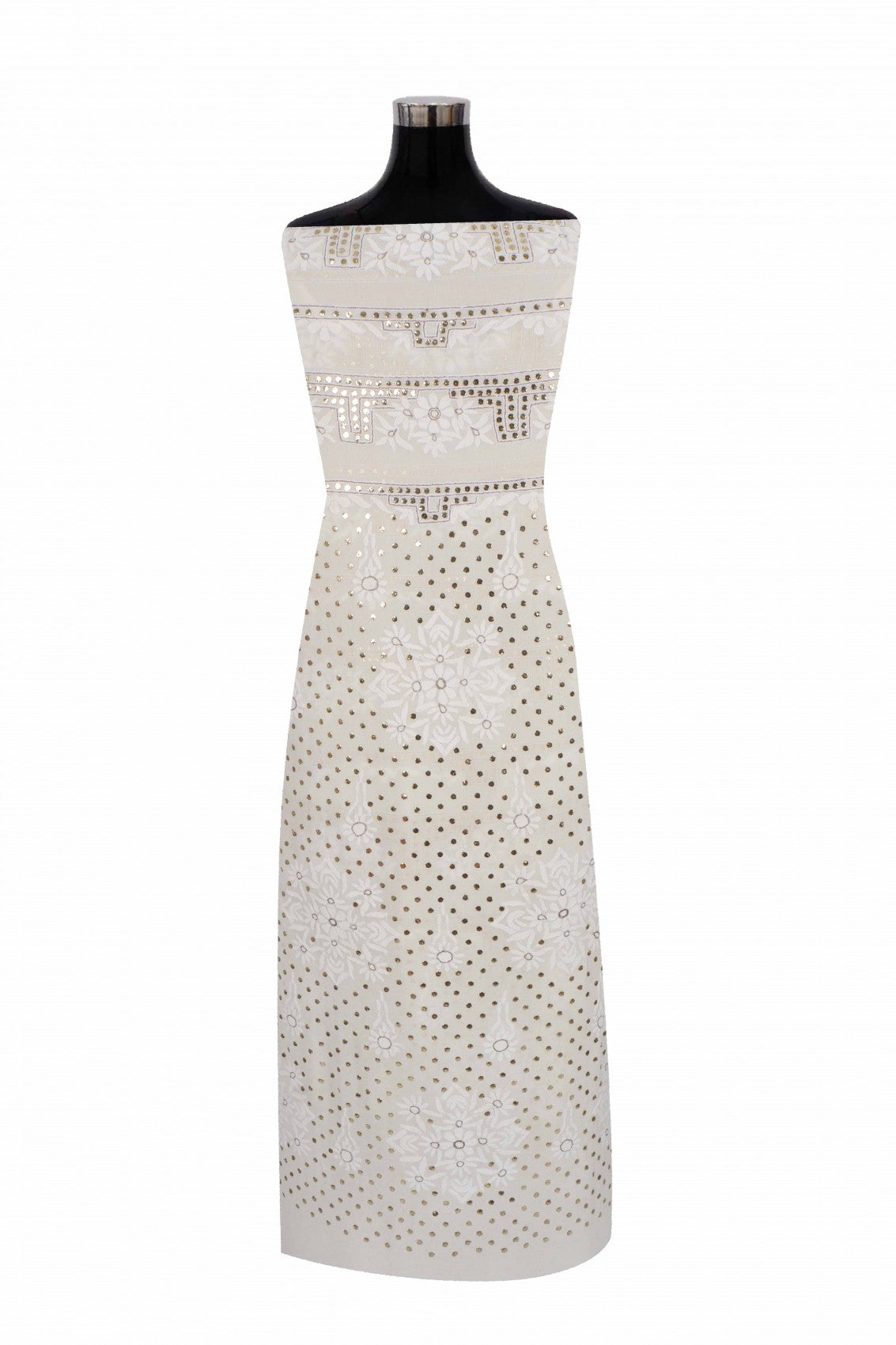 Ada Hand Embroidered Off White Pure Georgette Lucknowi Chikankari Unstitched Kurta Dupatta Set With Muqaish Work A414394