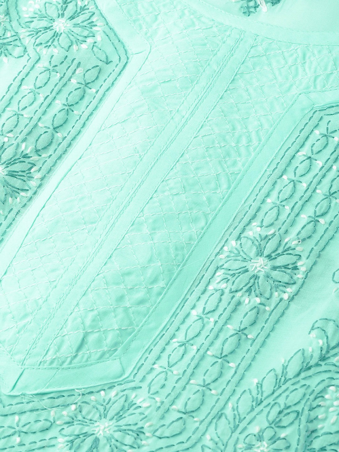 Ada Hand Embroidered Sea Green Cotton Lucknowi Chikankari Kurta with Palazzo Set A100217
