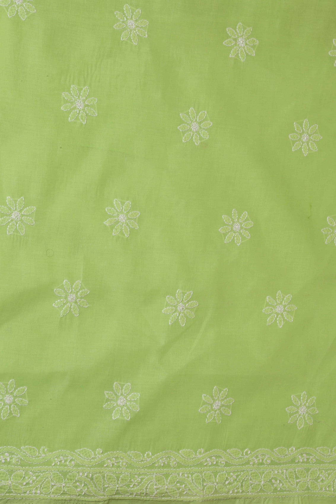Ada Hand Embroidered Green/White Cotton Lucknowi Chikankari Unstitched Suit Piece A211201