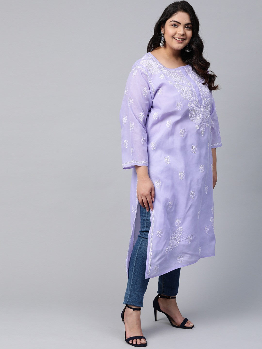 Ada Hand Embroidered Mauve Cotton Lucknow Chikankari Kurta A133617