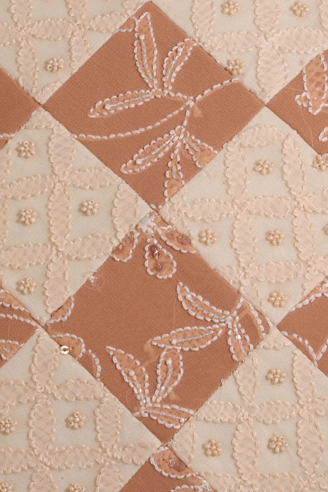 Ada Hand Embroidered Fawn Silk Lucknowi Chikankari Cushion Cover With Pearl Work 01A102794