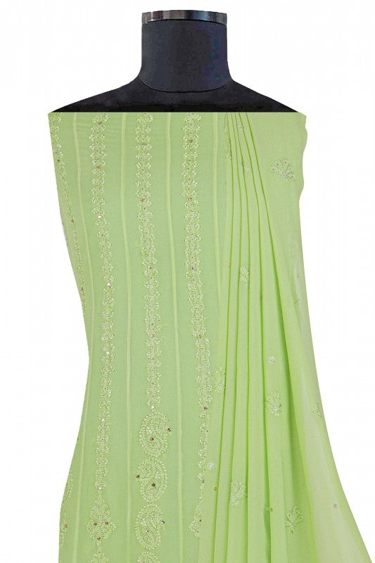 Ada Hand Embroidered Pear Green Georgette Lucknowi Chikankari Semi-stitched Anarkali Kurta Dupatta Set With Muqaish Work A619754
