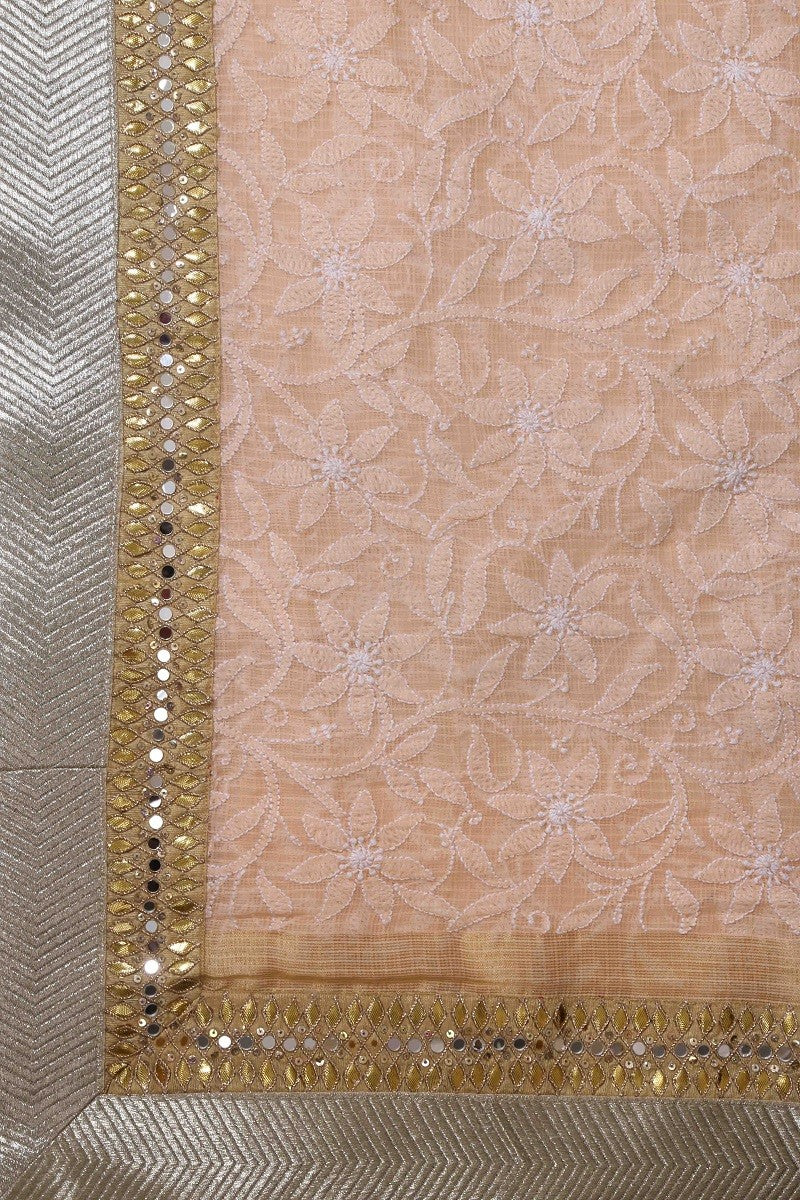 Ada Hand Embroidered Peach Kota Lucknowi Chikankari Saree With Blouse- A476123