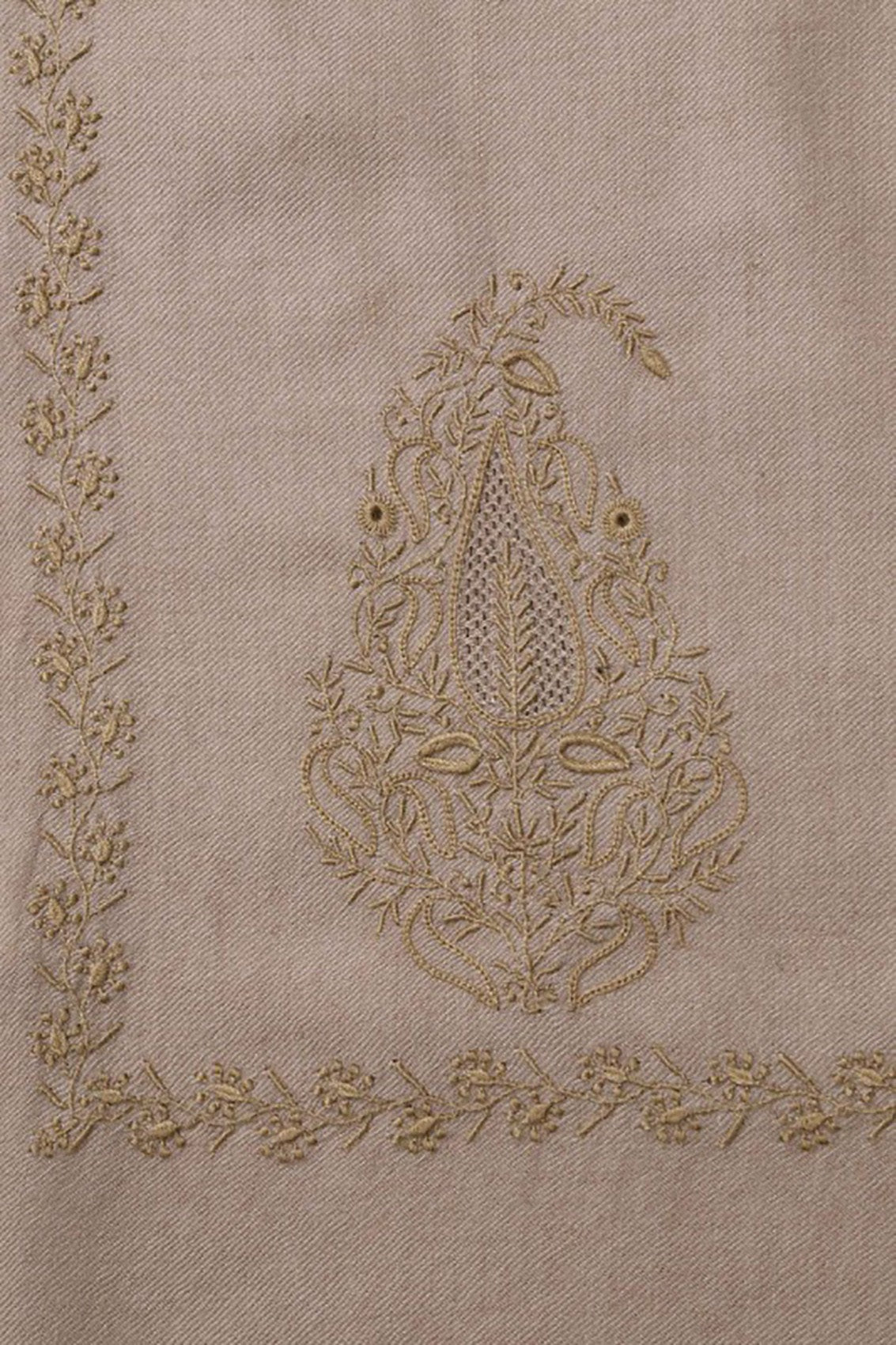 Ada Hand Embroidered Fawn Pashmina Lucknowi Chikankari Stole A244510