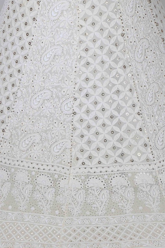 Ada Hand Embroidered Off White Pure Georgette Lucknowi Chikankari Lehenga Set With Muqaish Work– A578277